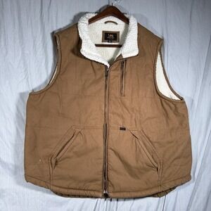Lee Premium Select Men's XXL Sherpa Lined Canvas Work Vest Brown‎ Zip Front